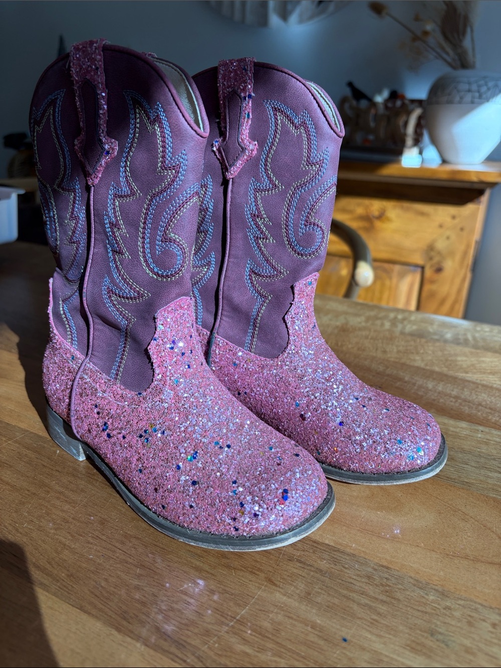 Girls Pink Glitter Cowboy Boots
